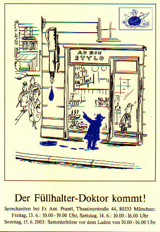Cartoon advertising “Der Fullhalter-Doktor kommt!”